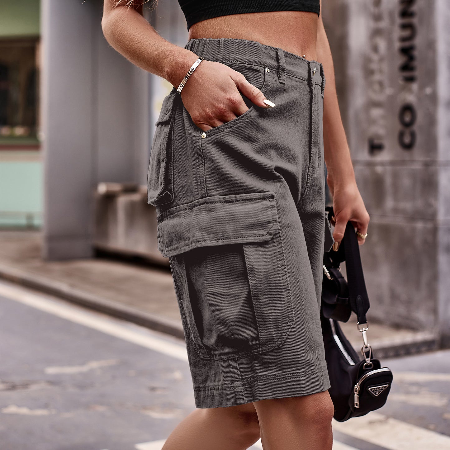 Women's Summer Elastic Waist Denim Cargo Trendy Jeans