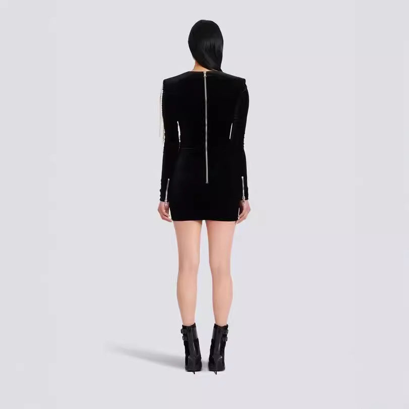 Neck Bead Chain Ornament Knitted Tight Dresses