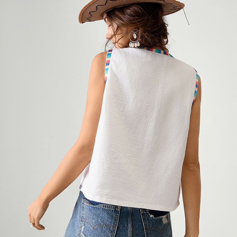 Women's Bohemian Embroidered Cotton Sleeveless Outerwear Women's Vest