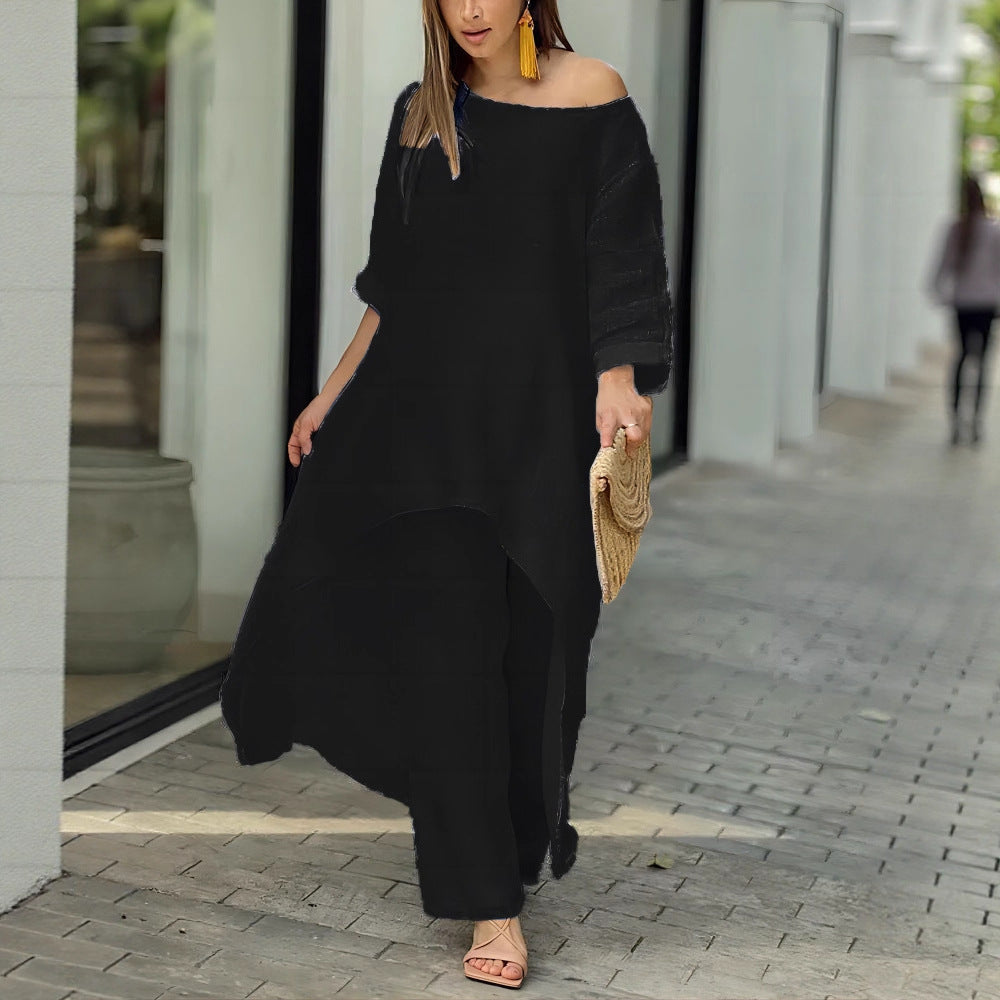 Women's Cotton Linen Irregular Long Sleeve Wide Leg Suits