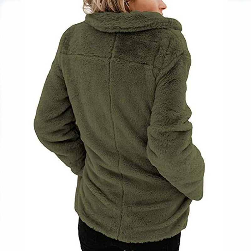 Women's Autumn Collar Pocket Long Sleeve Plush Women's Sweater, Sweater