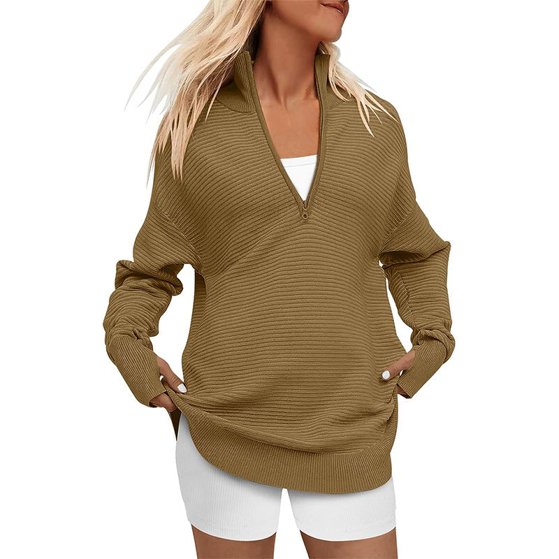 Women's Batch Long Sleeve Half Zipper Casual Sweaters