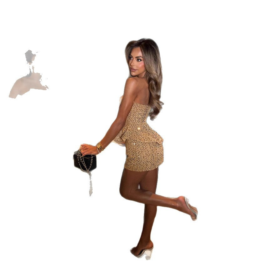 Women's Graceful Tube Sequin Model Slimming Exquisite Suits