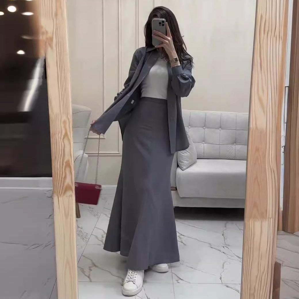 Women's Loose Long-sleeved Shirt Elastic Waist Dress Suits