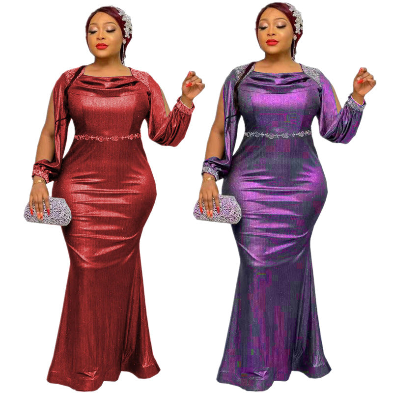 Women's Solid Color Rhinestone Long Sleeve Dress Dresses