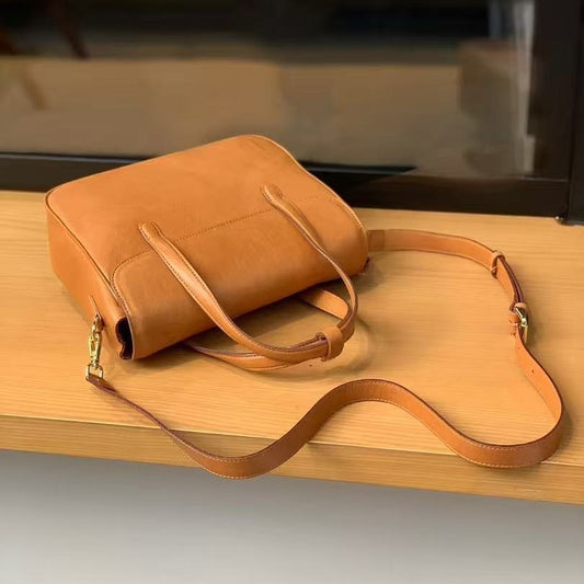 Women's Layer Plant Cowhide Leather Retro Fashion Handbags