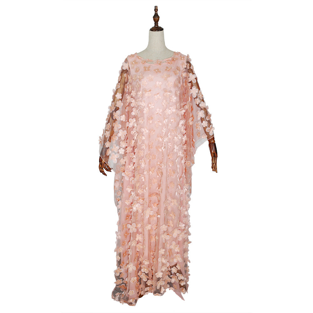 Women's African Wear Dress Three-dimensional Embroidery Flower Dresses