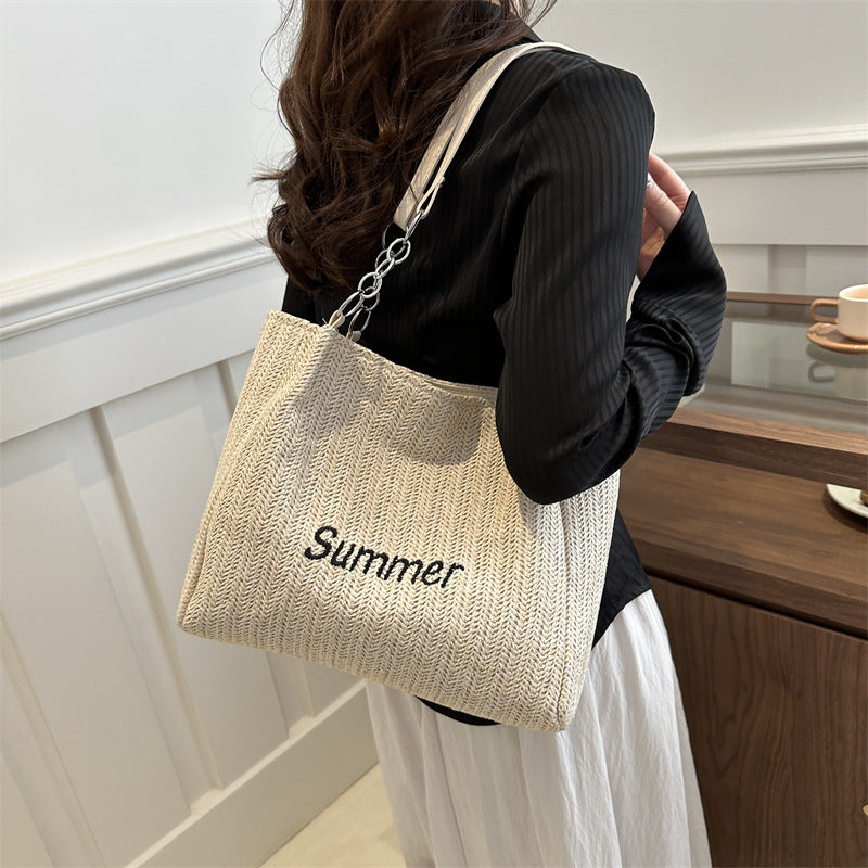 Women's Capacity Fashion Straw Letter Trendy Commuter Shoulder Bags