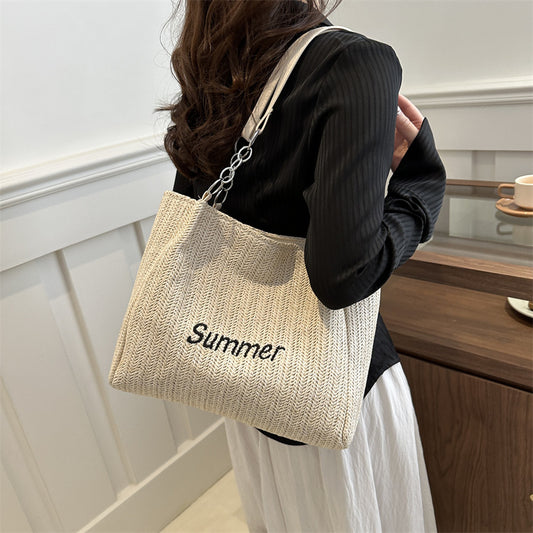 Women's Capacity Fashion Straw Letter Trendy Commuter Shoulder Bags