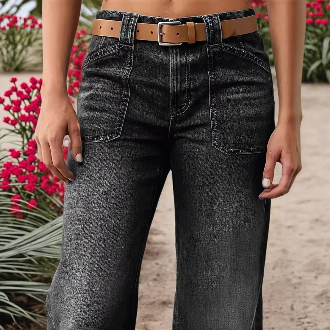 Women's Spring Slimming Wide Leg Temperament Women's Jeans