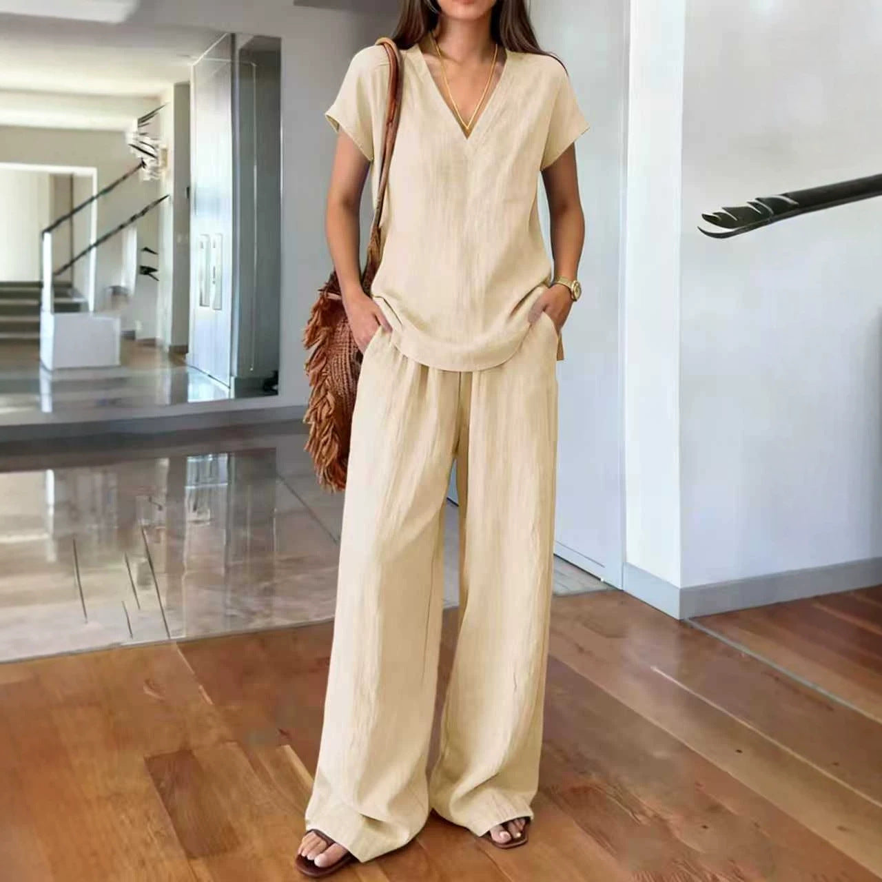 Women's Breathable Loose Slimming Solid Color Short-sleeved Trousers Pants