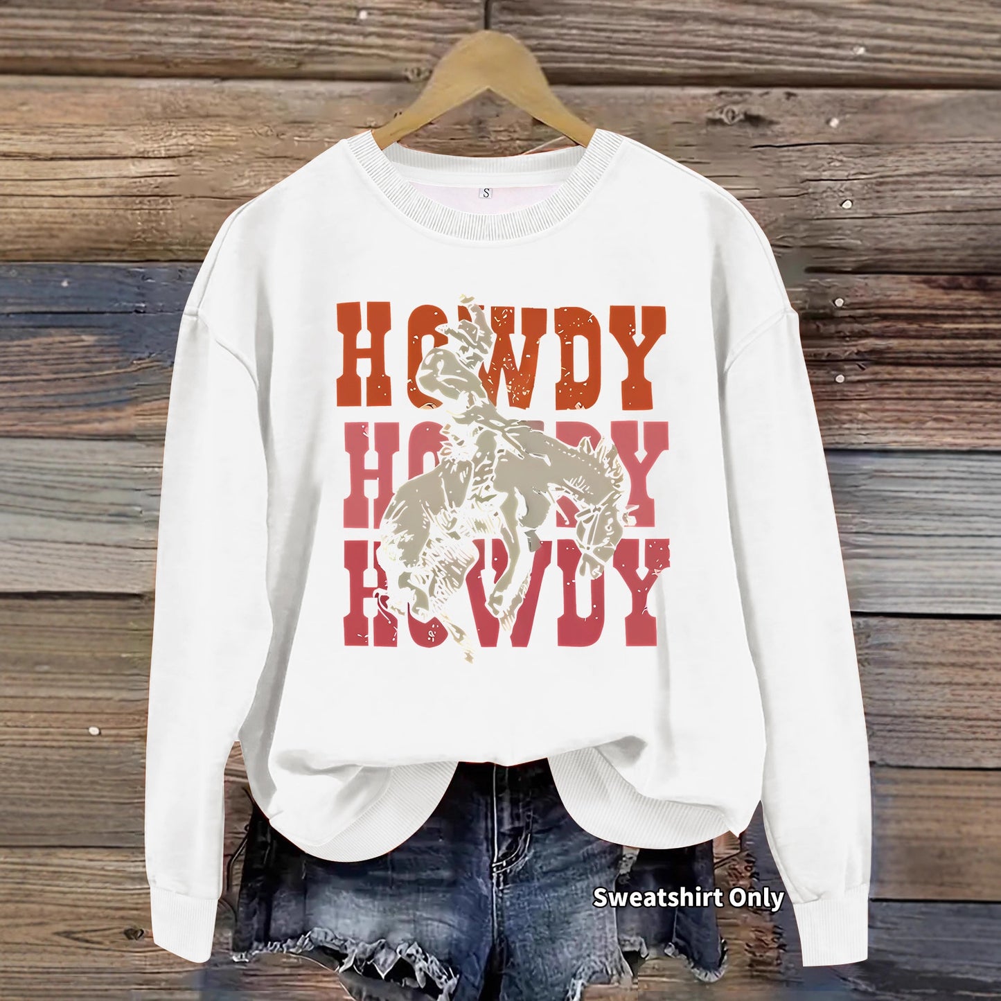 Riding Denim Printing Round Neck Fashion Women's Sweater, Sweater