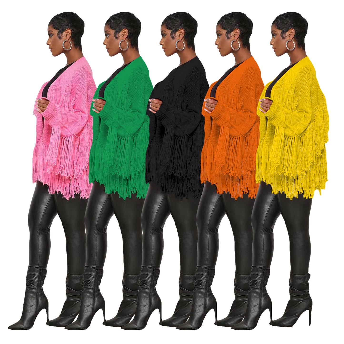 Women's Classy Solid Color Knitted Tassel Coats