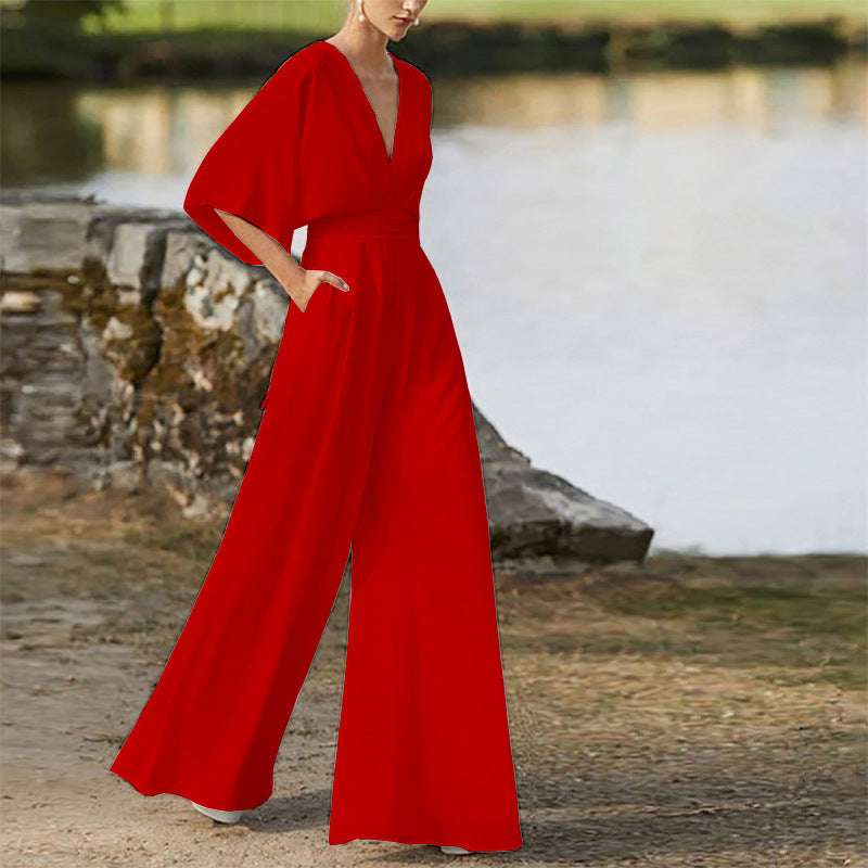 Women's Dress Deep V High Waist Wide Jumpsuits