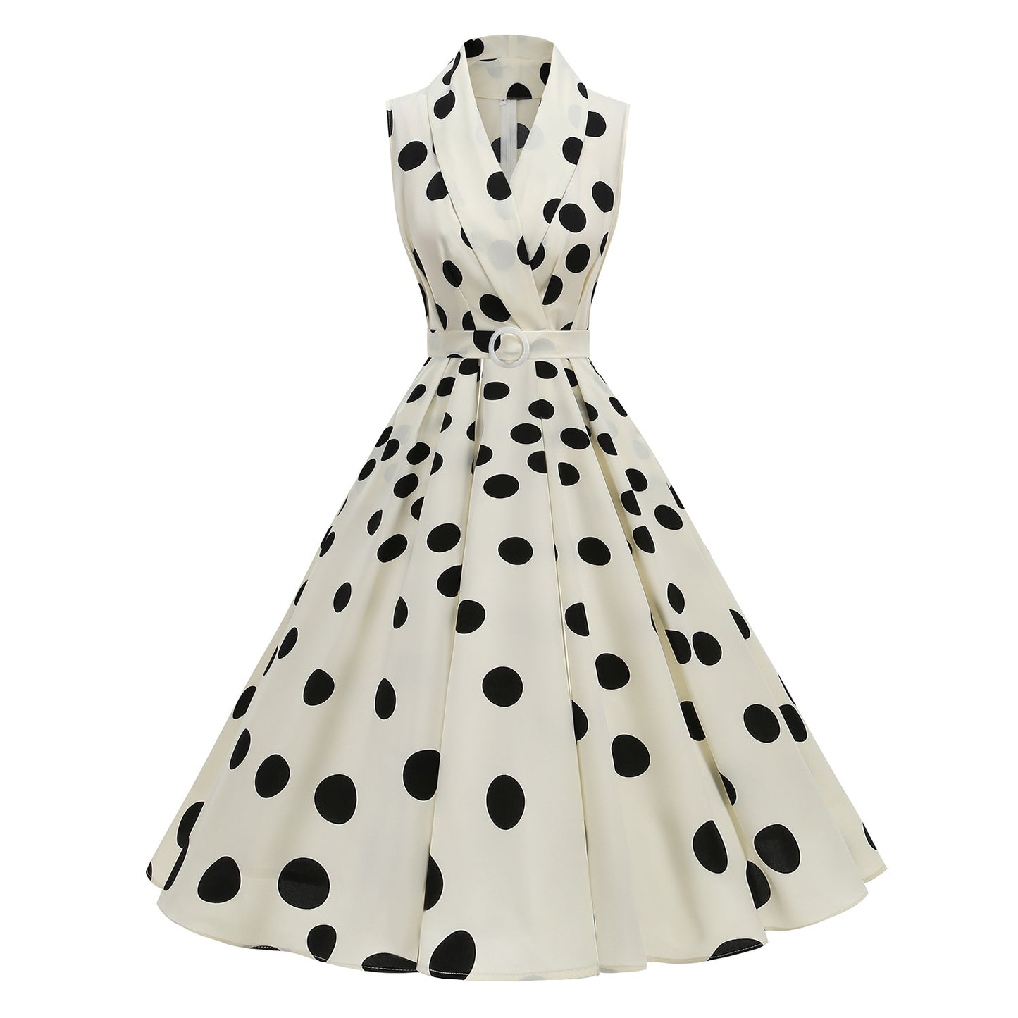 Retro Style French Elegance Polka Dot Large Lapel Lacing Dress
