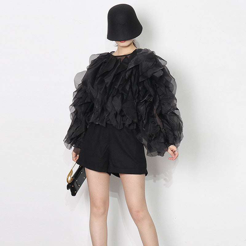 Women's Wear Shirt Design Ruffled Stitching Solid Blouses