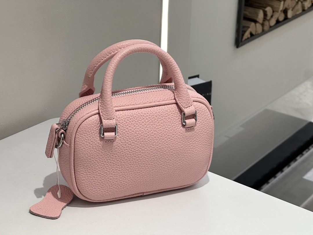 Women's First Layer Cowhide Bowling Boston Leather Crossbody Bags