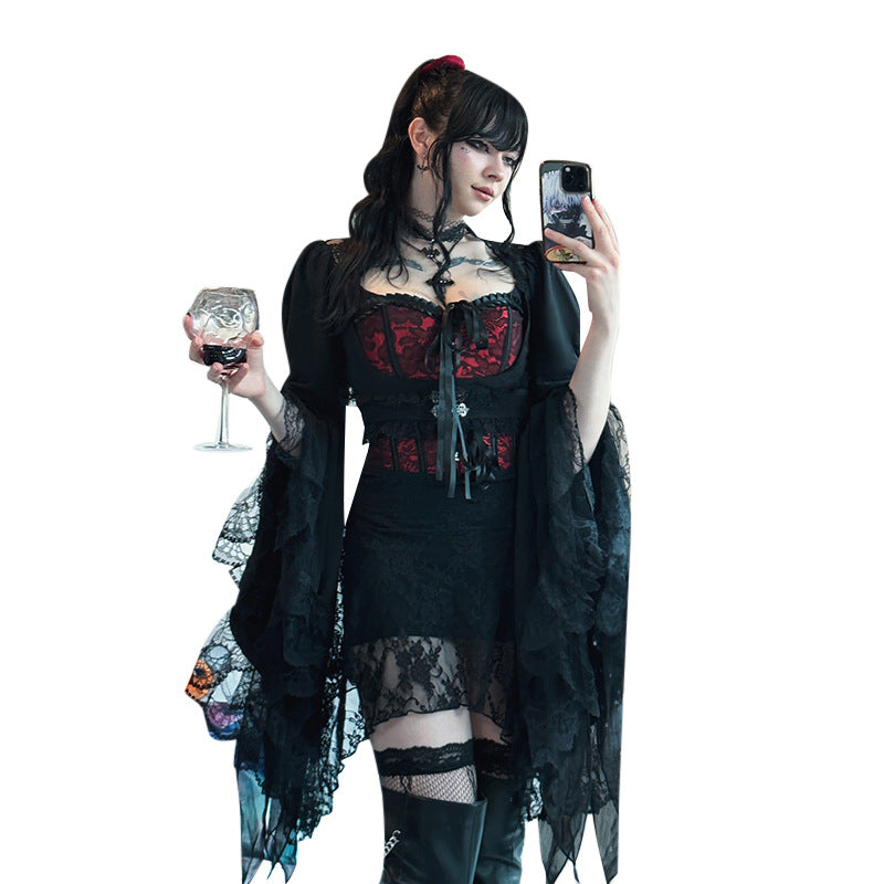Women's Dark Goth Style Irregular Waistcoat Lace Blouses