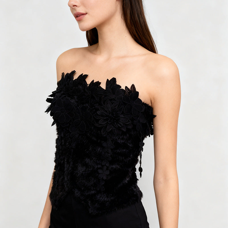 Women's French Style Temperament Pure Color Autumn High-grade Three-dimensional Flower Tops