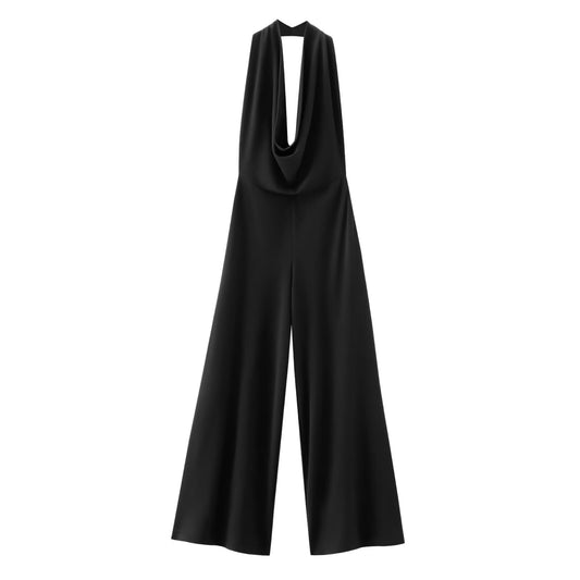Women's Pullover Hanging Collar Sleeveless Backless Crepe Jumpsuits