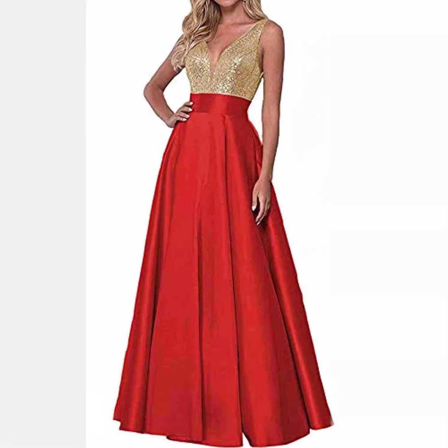 Women's Sequined Rose Gold Dress Ball Gown Wedding Dresses