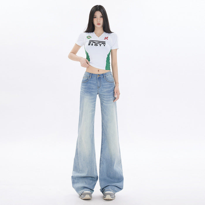 Women's Slimming Washed Design Versatile Korean Fashion Jeans