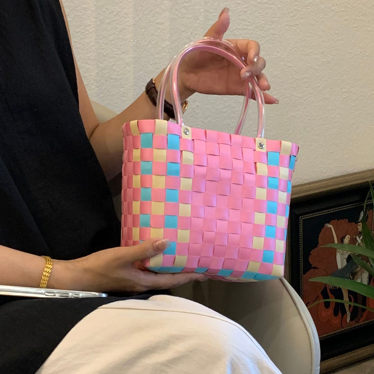 Women's Source Hand-woven Hand-held Vegetable Basket Beach Handbags