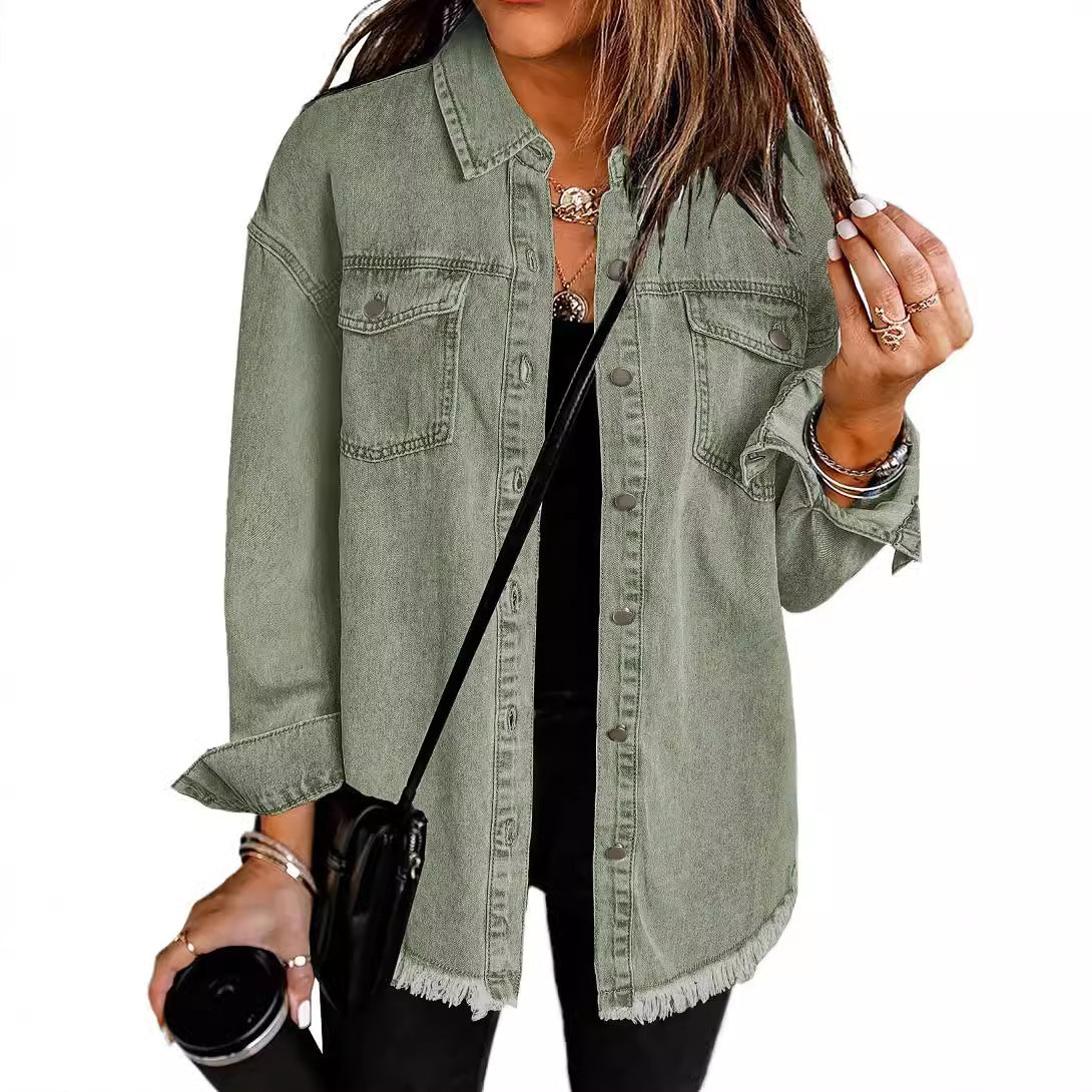 Women's Fashion Wear Denim Burr Shirt Blouses