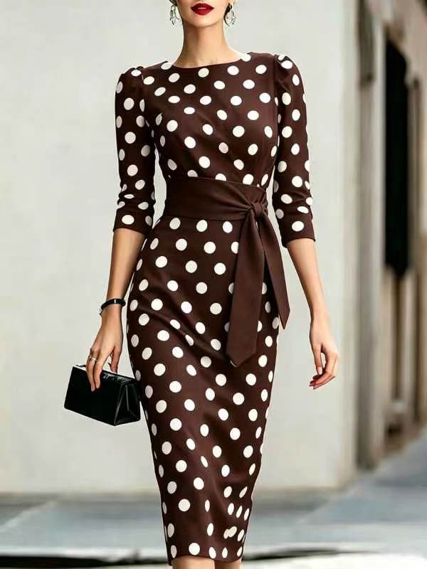 Women's Summer Fashion Elegant Polka Dot Sheath Dress