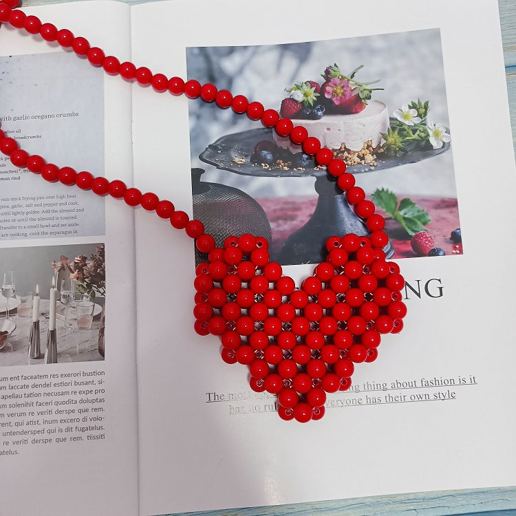 Beaded Peach Heart Beads Pearl Handmade Ya Crossbody Bags