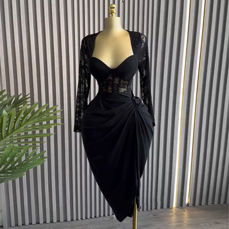 Women's Collar Lace Long Sleeve High Waist Dresses