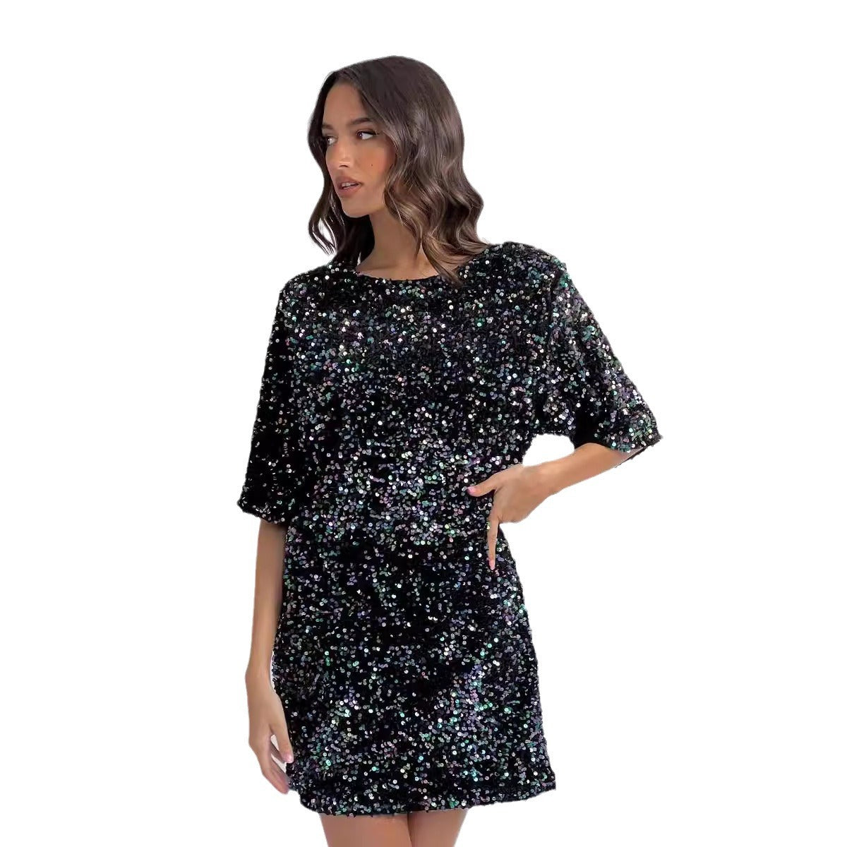 Veet Sequin Fashion Elegant Backless Sleeve Dresses
