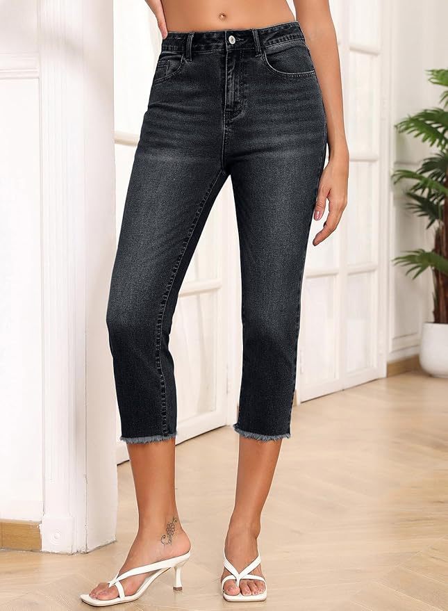 Women's Retro Washed Cropped High Waist Stretch Pants