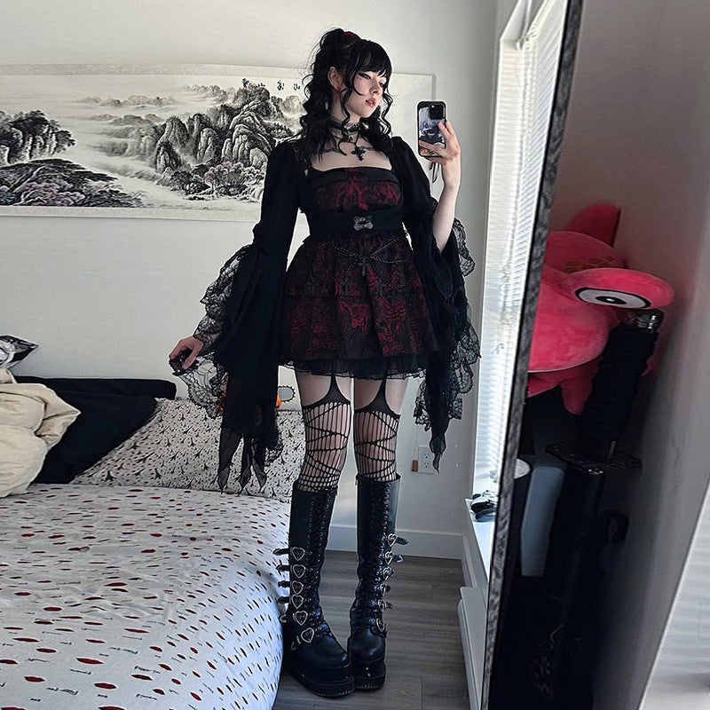 Women's Dark Goth Style Irregular Waistcoat Lace Blouses