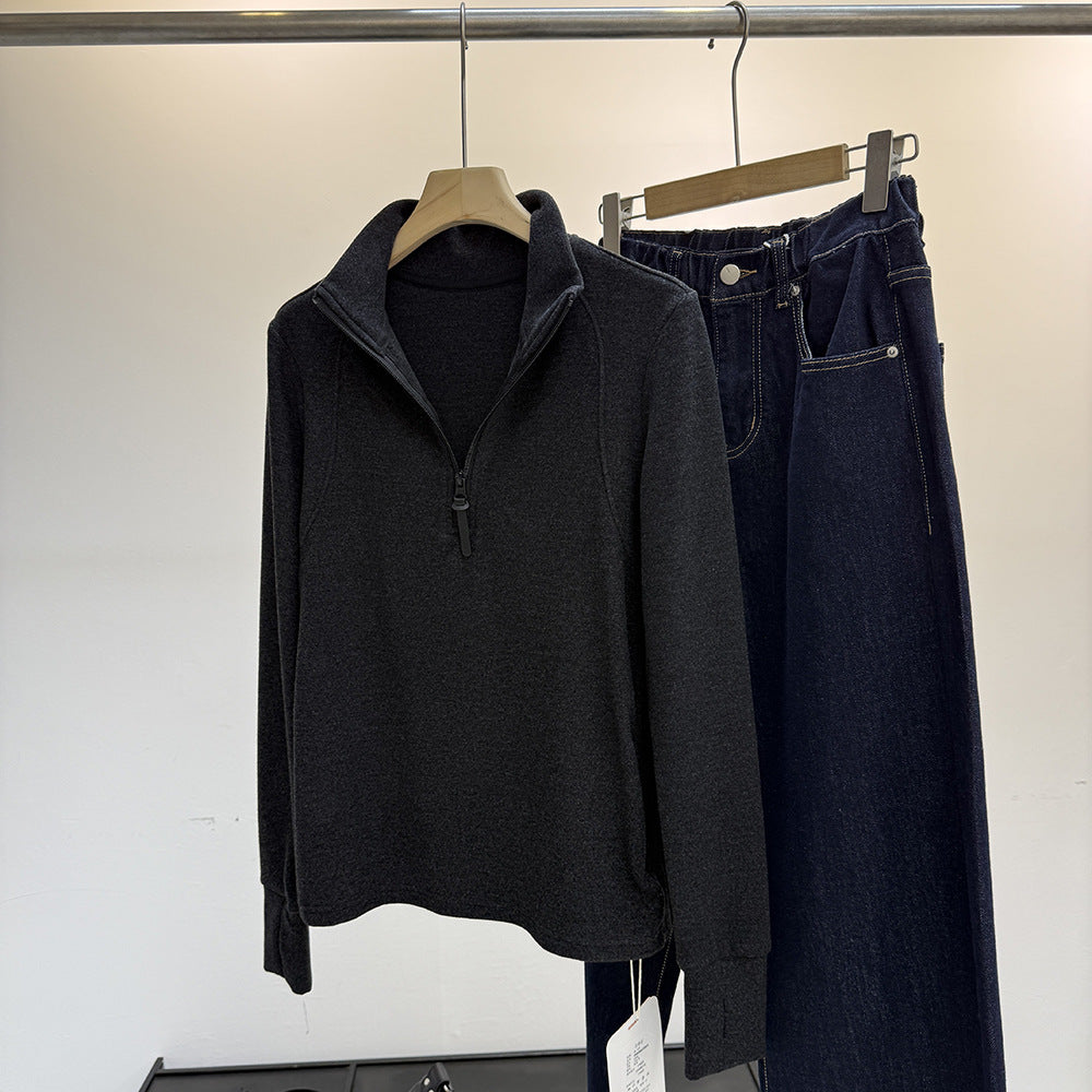 Fabric Stand Collar Bottoming Long Sleeve Blouses