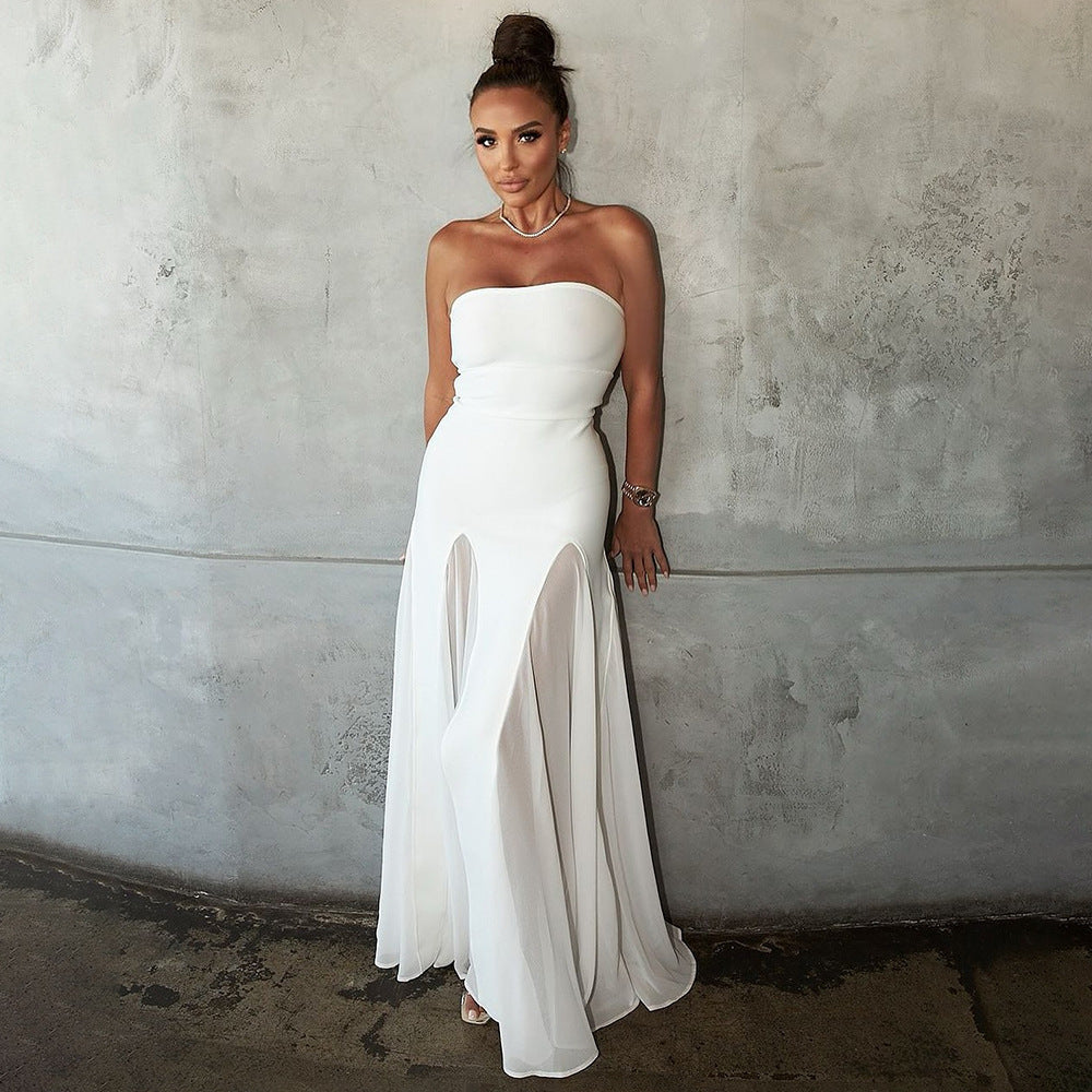 Style Temperament Sexy Slim Tube Bandage Mesh Dresses