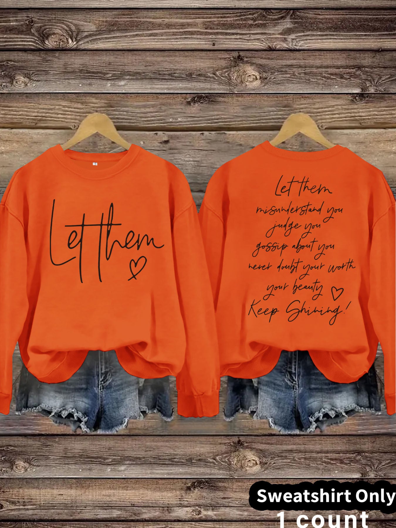 Women's Round Neck Letter Print Casual Loose Sweaters