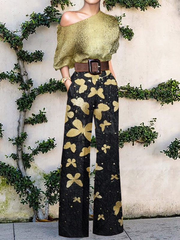 Women's Summer Fashion Printed Holiday Casual High Waist Jumpsuits