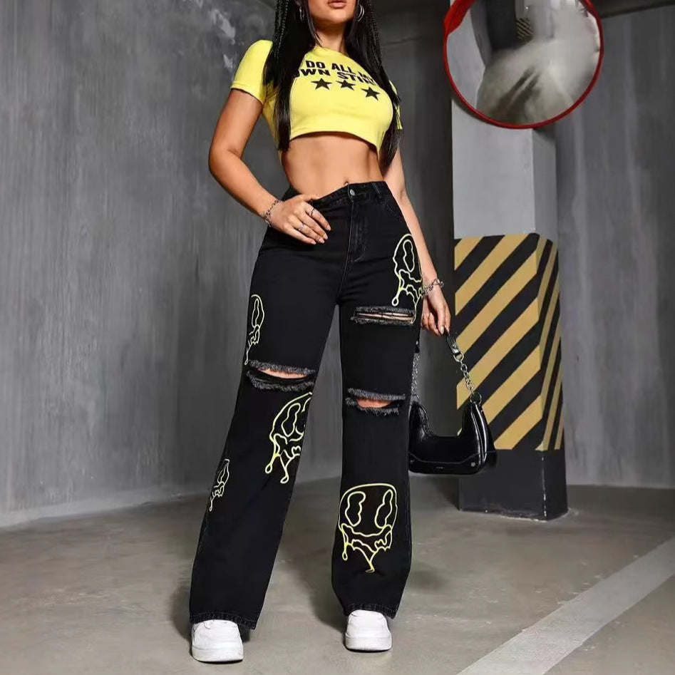 Women's & Men's Style Hip Hop Fashion Embroidered For Minority Straight Women's Jeans