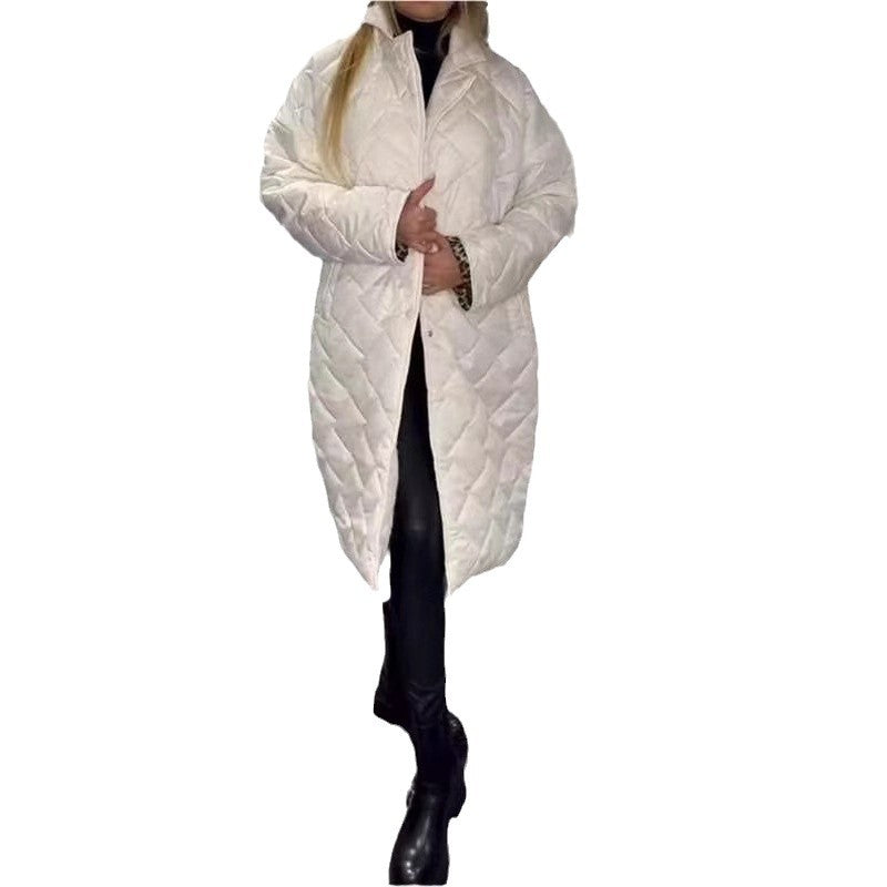 Glossy Veet Long Below The Knee Rhombus Cotton Coats