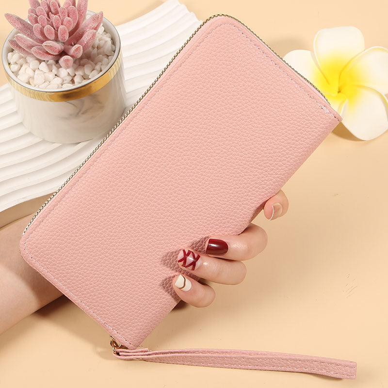 Women's Long Macaron Zipper Lychee Pattern Ladies Wallets
