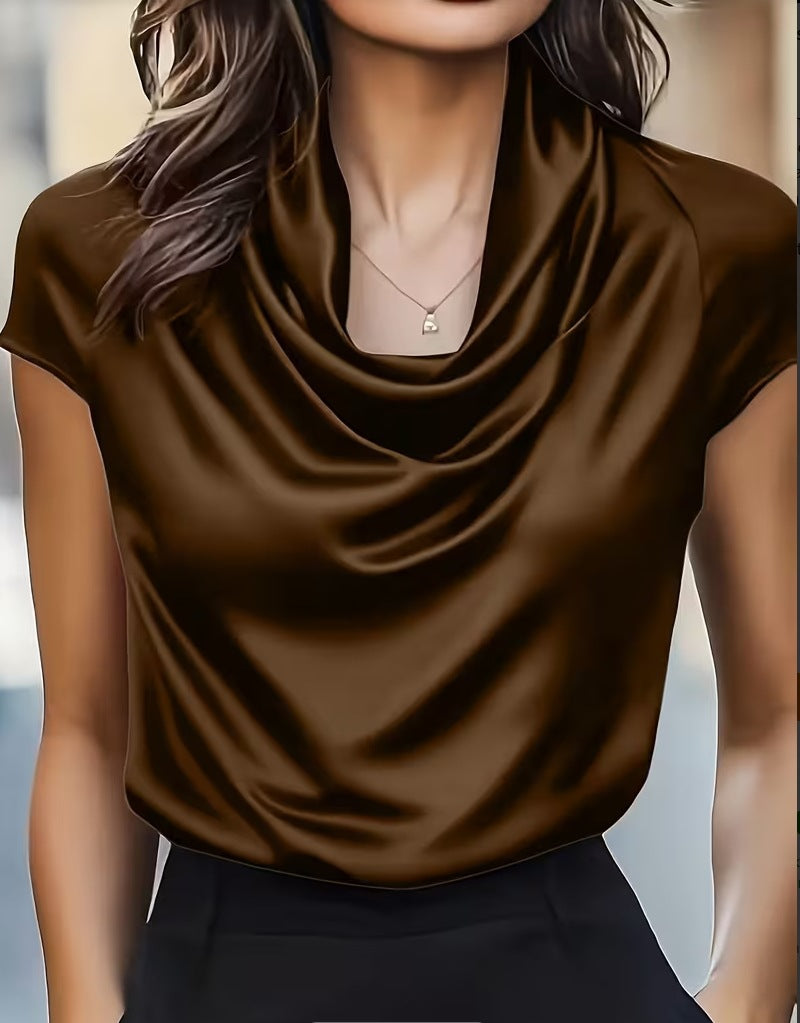 Women's Swing Collar Draping Effect Short-sleeved Shirt Tops