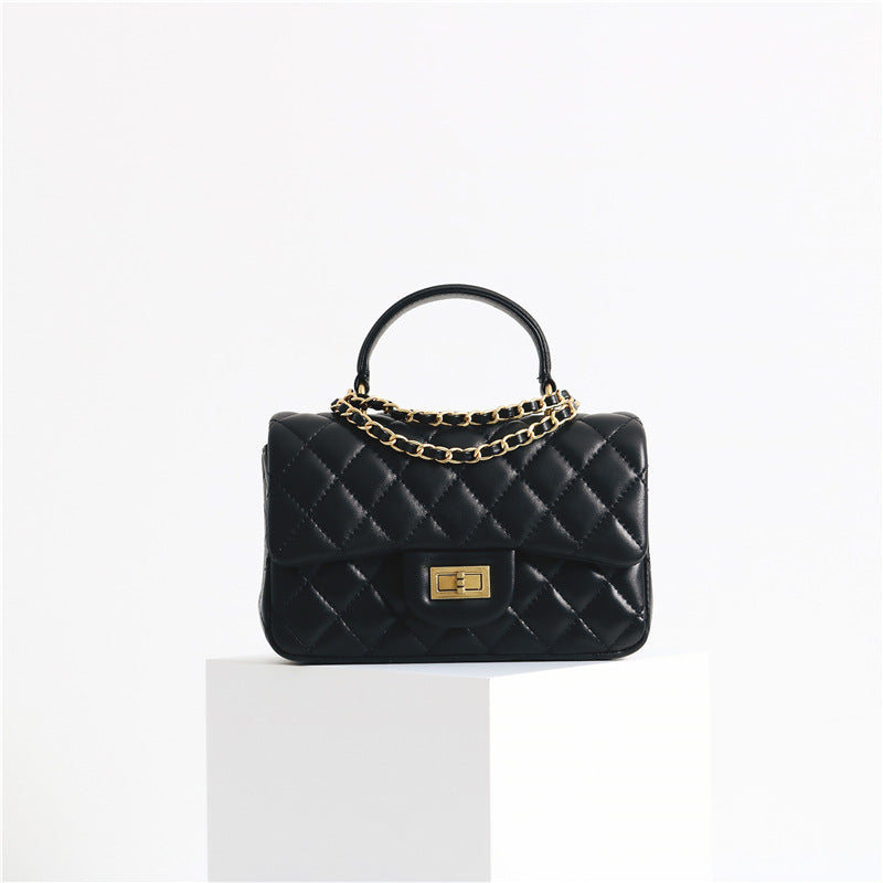 Women's Portable Diamond Pattern Trendy Genuine Leather Sheepskin Bags