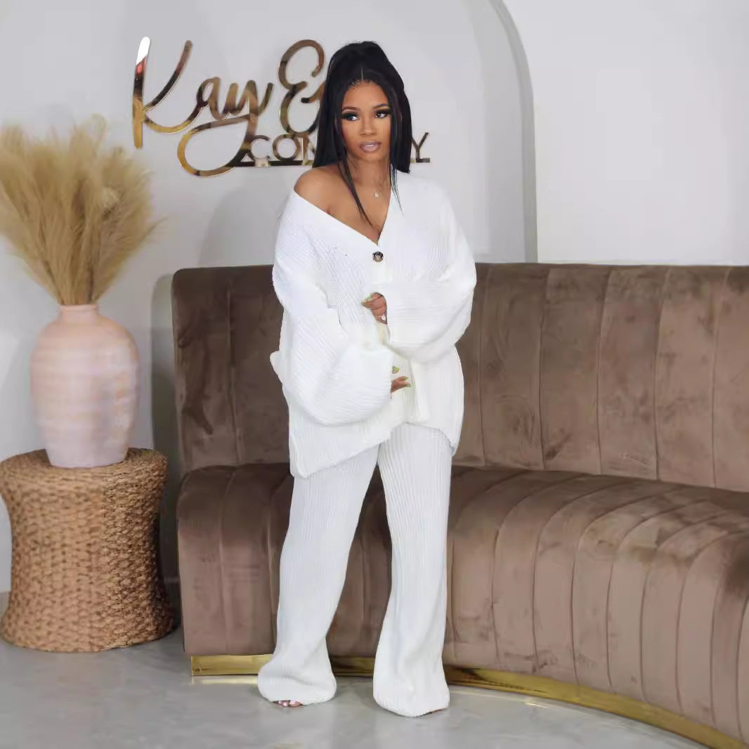 Women's Solid Color Breasted Wide Leg Trousers Fashion Casual Suit