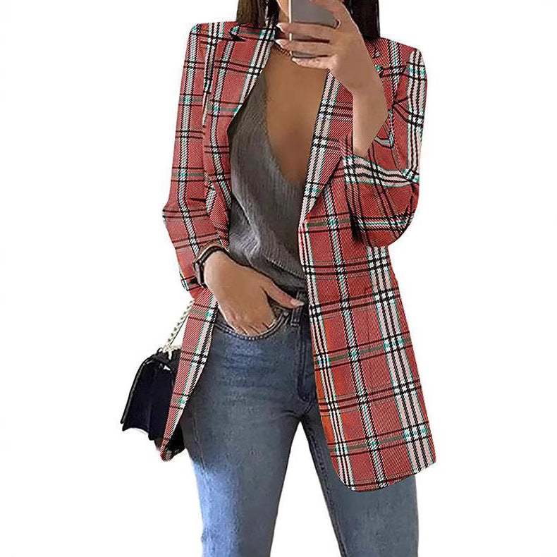 Women's Fashion Plaid Leisure Lapel For Small Suit