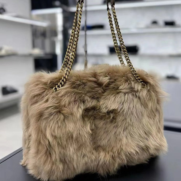 Attractive Women's Chain Portable Large Furry Shoulder Bags