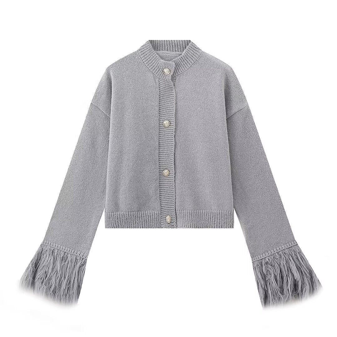 Women's Elegant Graceful Red Feather Design Knitted Knitwear