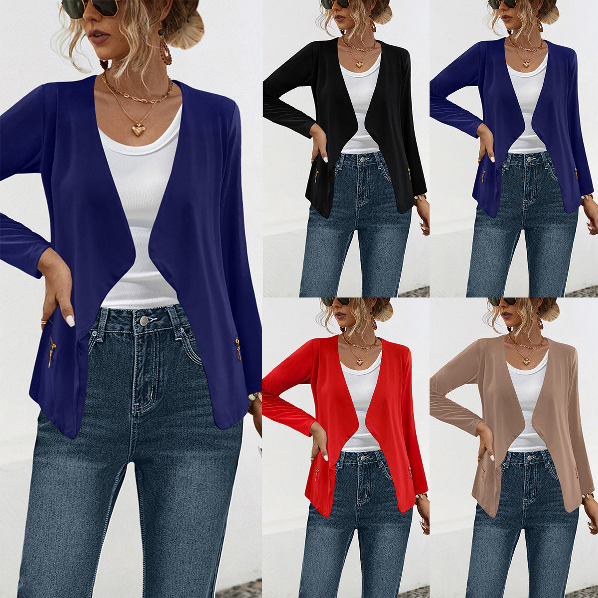 Durable Popular Solid Color Zipper Lapel Jackets