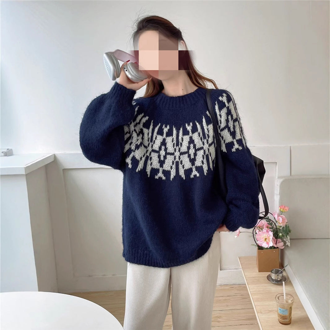 Women's Bodies Crew Neck Pullover Fashionable Loose Knitwear