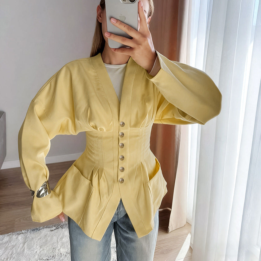 Women's Slim Waist Retro Pleated Slimming Early Blouses